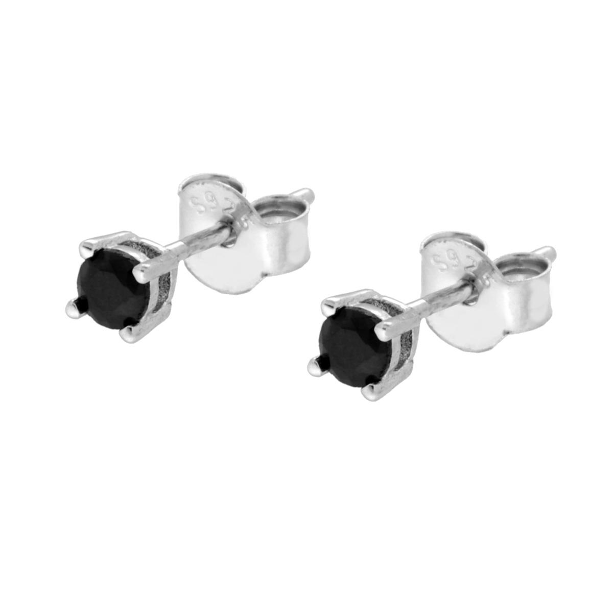 Orecchini Punto Luce Tondo con Cubic Zirconia Nero mm 3 in ARGENTO 925 Galvanica Rodio