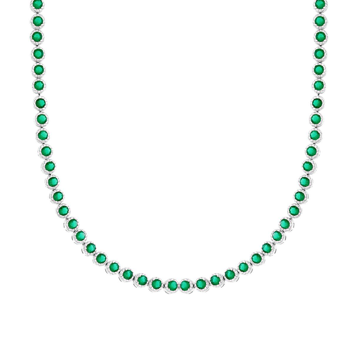 Collana Tennis Griffe cm 42 Tondo con Cubic Zirconia Verde Smeraldo contornato da Cubic Zirconia Bianchi in ARGENTO 925 Galvanica Rodio