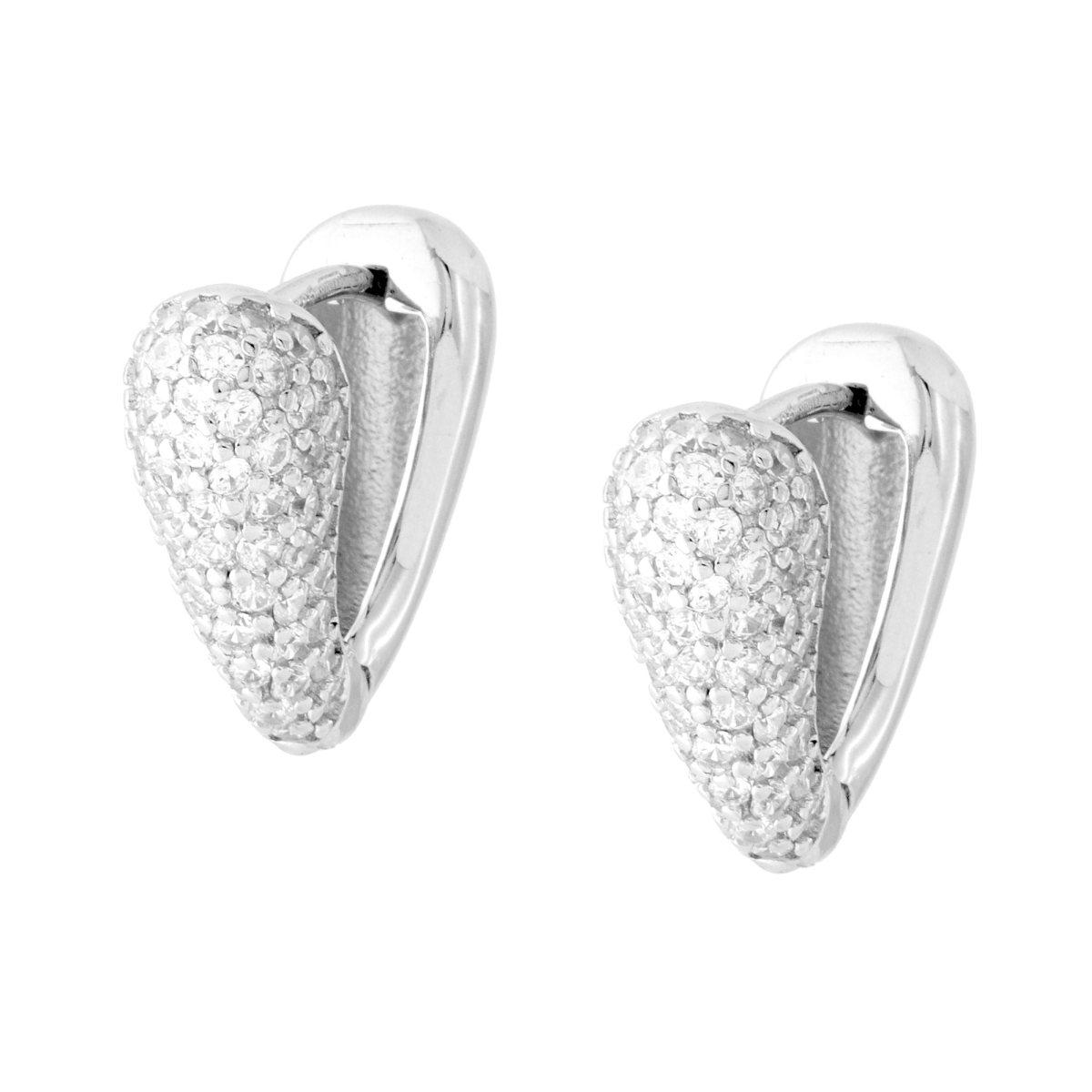 Orecchini Scattino a V con Cubic Zirconia Bianchi in ARGENTO 925 Galvanica Rodio