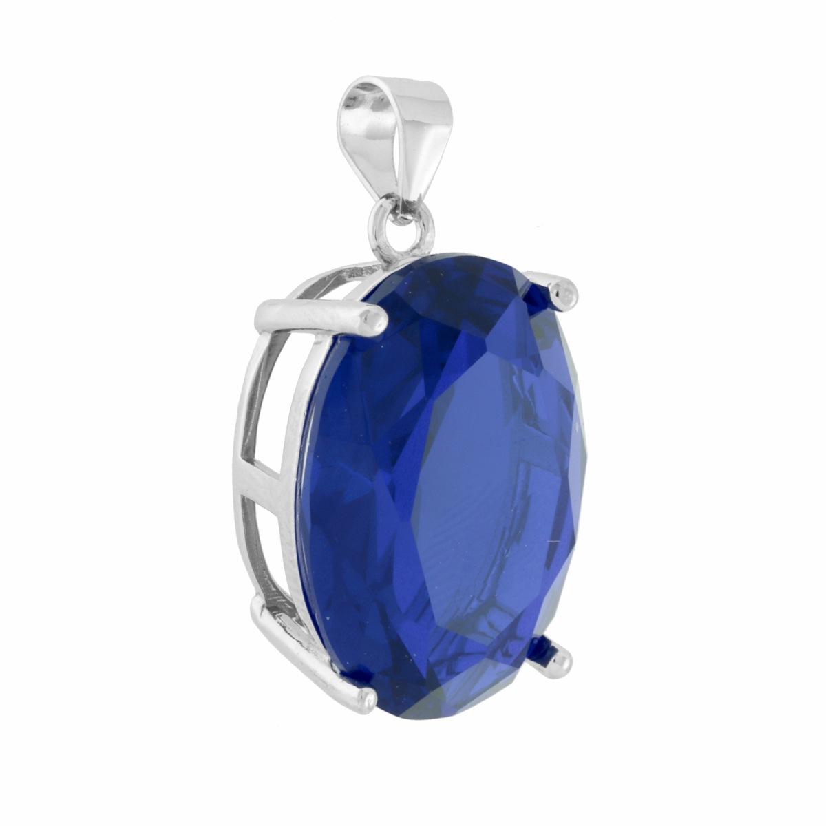 Ciondolo Ovale Blu Zaffiro Cubic Zirconia in ARGENTO 925 Galvanica Rodio