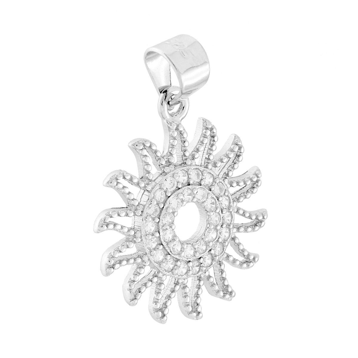 Ciondolo Sole con Cubic Zirconia Bianchi in ARGENTO 925 Galvanica Rodio