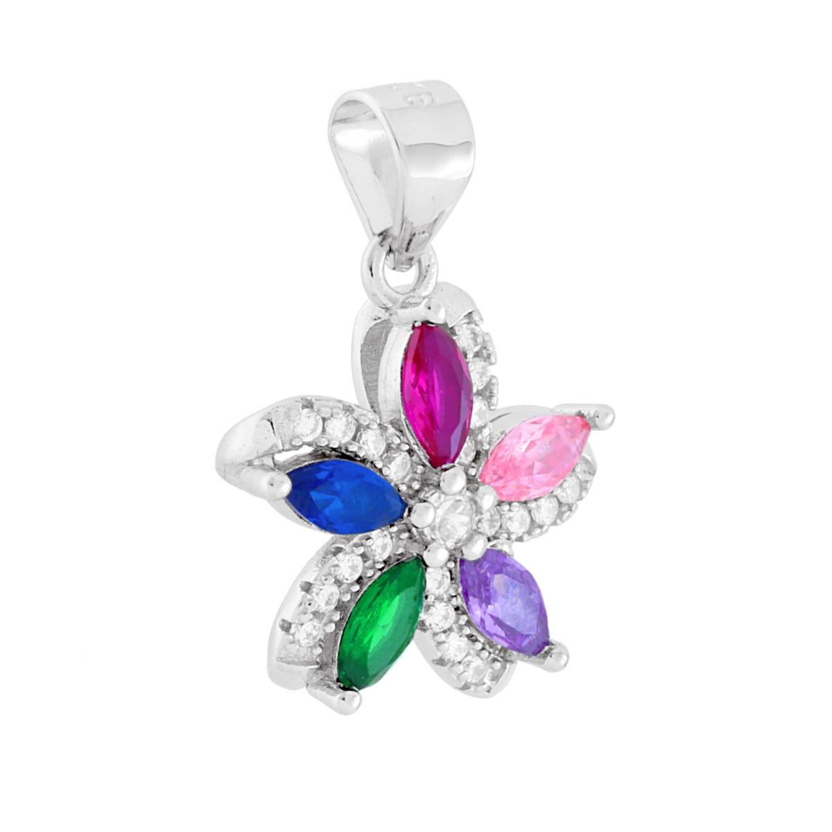 Ciondolo Fiore con Cubic Zirconia Multicolor in ARGENTO 925 Galvanica Rodio