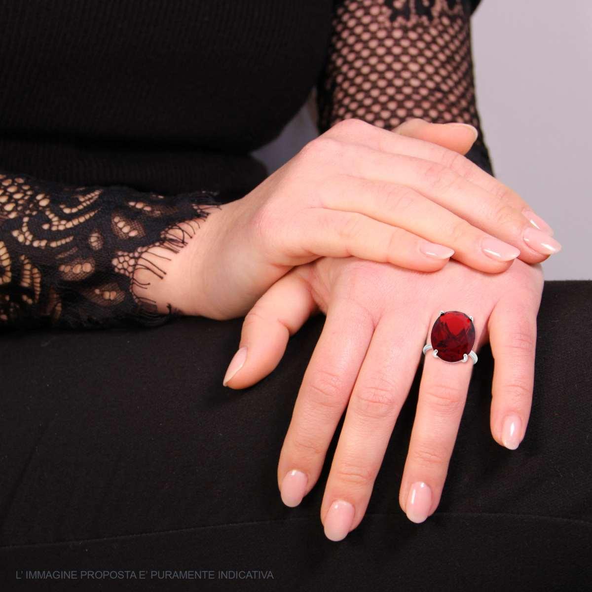 Anello Solitario Ovale Rosso Rubino Cubic Zirconia in ARGENTO 925 Galvanica Rodio