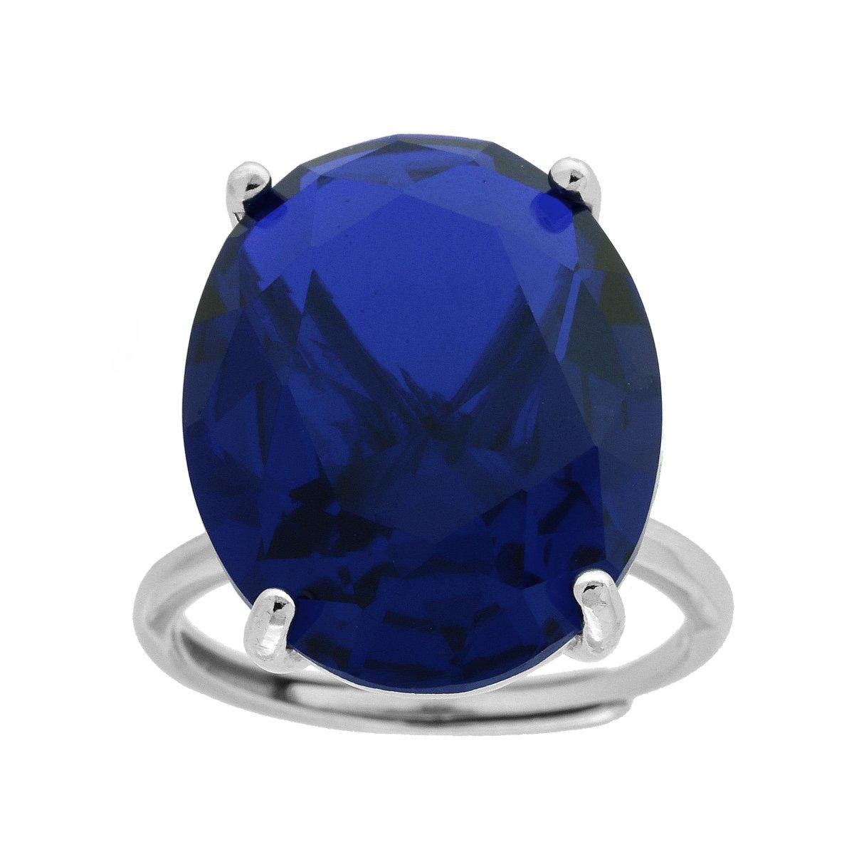 Anello Solitario Ovale Blu Zaffiro Cubic Zirconia in ARGENTO 925 Galvanica Rodio