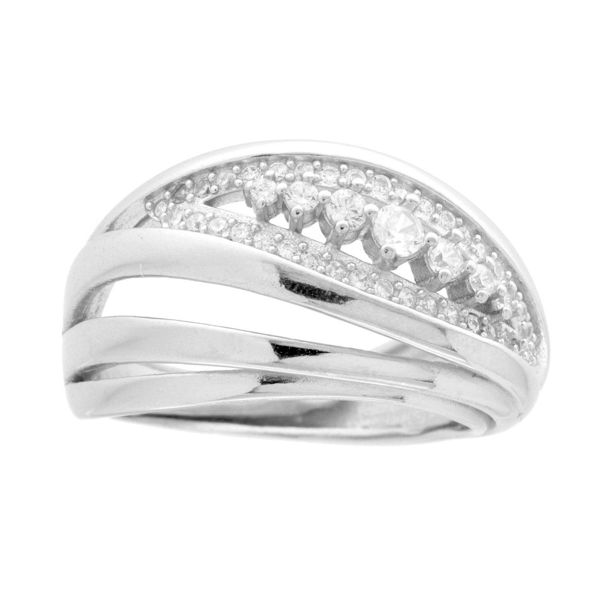 Anello Fascia Multifilo con Cubic Zirconia Bianchi in ARGENTO 925 Galvanica Rodio