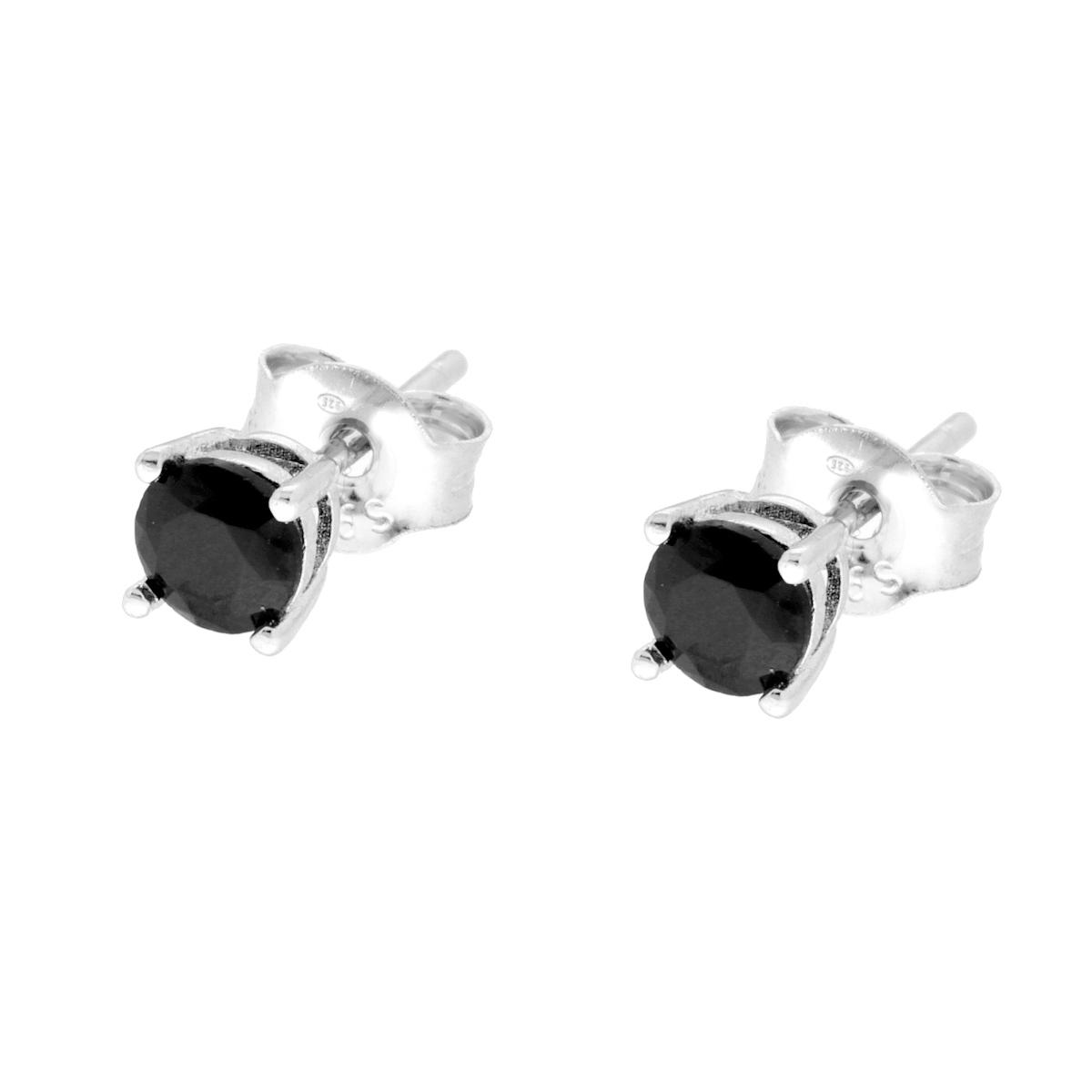 Orecchini Punto Luce Tondo con Cubic Zirconia Nero mm 4 in ARGENTO 925 Galvanica Rodio