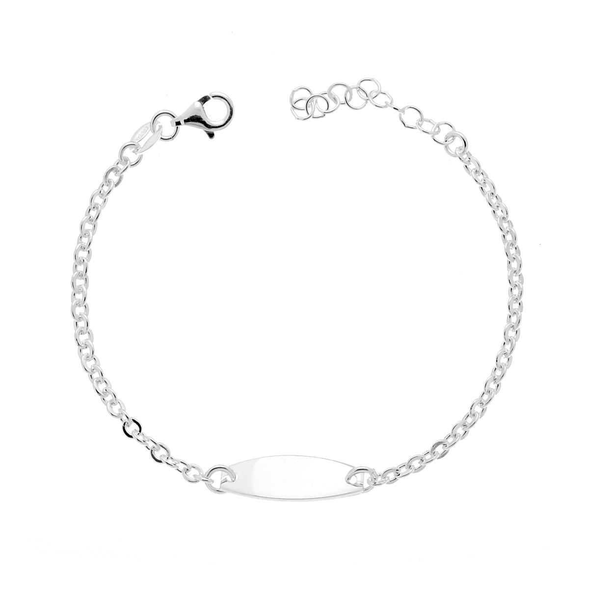 Bracciale Targa Ovale Bimbo Bimba con catena Forzatina 65 Brillantata in ARGENTO 925