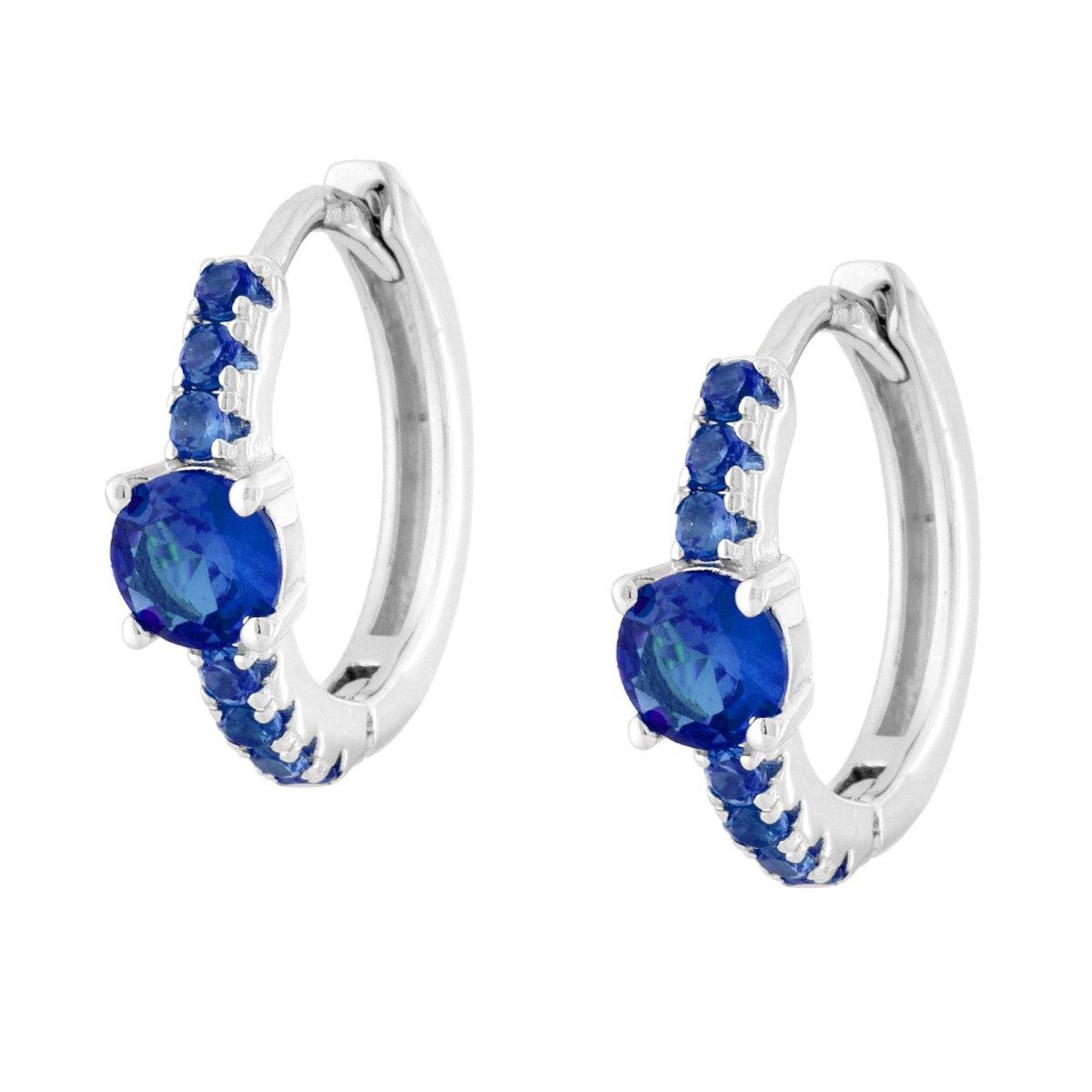 Orecchini Cerchio Scattino con Cubic Zirconia Blu Zaffiro in ARGENTO 925 Galvanica Rodio