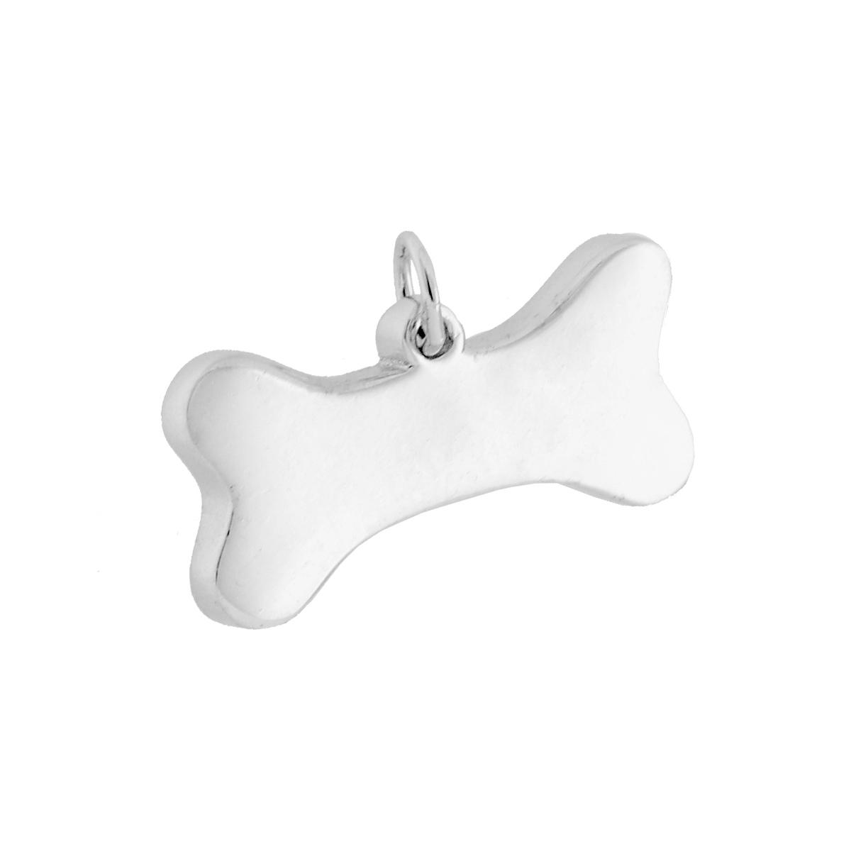 Ciondolo Piastrina Targhetta Osso Cane plain in ARGENTO 925 Galvanica Rodio