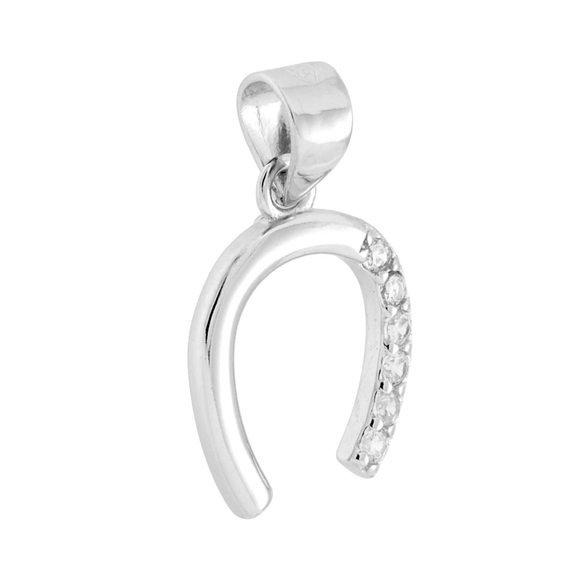 Ciondolo Ferro di Cavallo con Cubic Zirconia Bianchi in ARGENTO 925 Galvanica Rodio