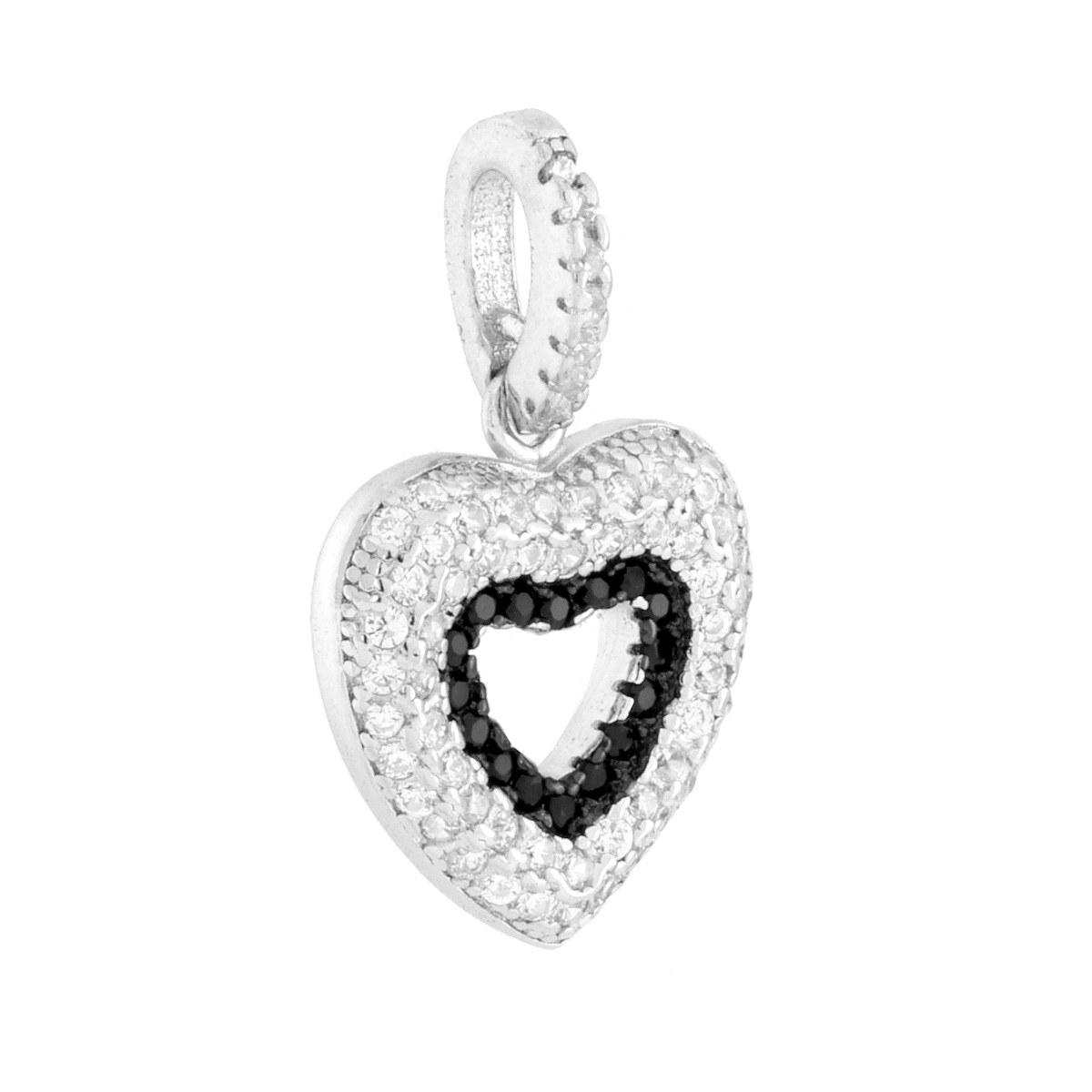 Ciondolo Cuore con Cubic Zirconia Bianchi e Neri in ARGENTO 925 Galvanica Rodio