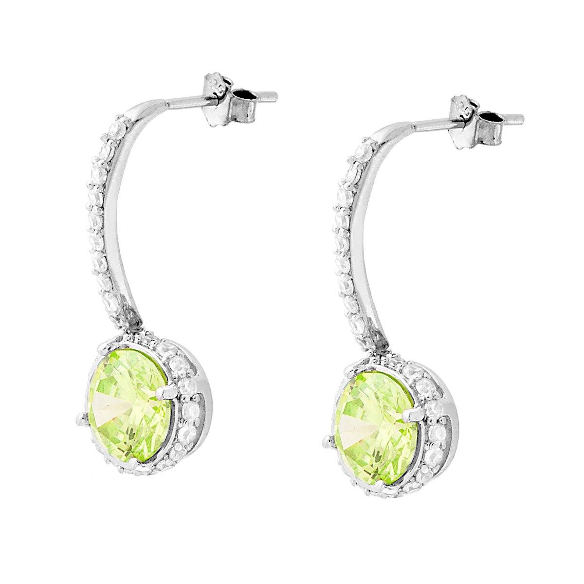 Orecchini con Pendente Tondo con Zircone Verde contornato da Zirconi Bianchi in ARGENTO 925 Galvanica Rodio
