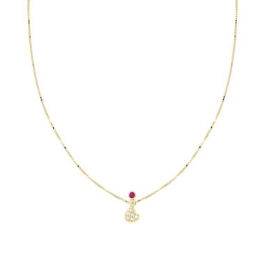 Collana Catena Veneziana Diamantata con Cuore Cubic Zirconia Bianchi e Punto Luce Rosso Rubino in ARGENTO 925 Galvanica Oro