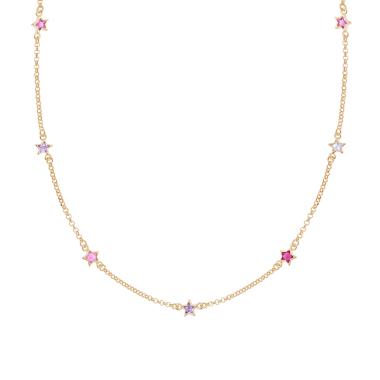 Collana Catena Rolo Diamantata con Stelle Cubic Zirconia Multicolor in ARGENTO 925 Galvanica Oro