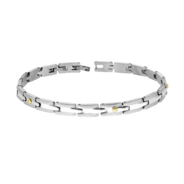 Bracciale Uomo Maglia Imperniata e Punti colore Oro in ACCIAIO