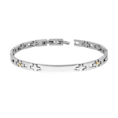 Bracciale Uomo Maglia Imperniata con Targa e Punti colore Oro in ACCIAIO