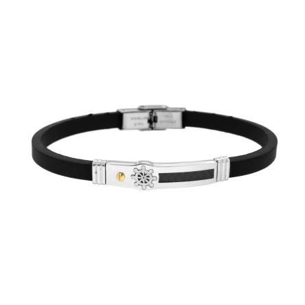 Bracciale in PVC Caucciu Nero con Timone e Accessori in ACCIAIO