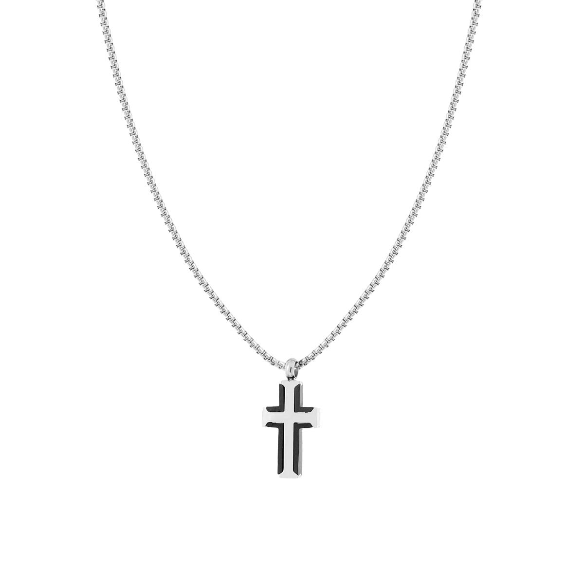 Collana Catena Veneziana Tonda con Croce Nera e ACCIAIO