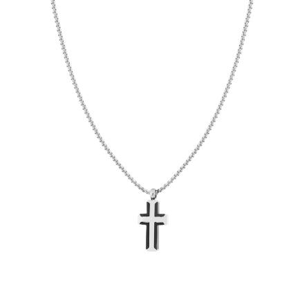 Collana Catena Veneziana Tonda con Croce Nera e ACCIAIO