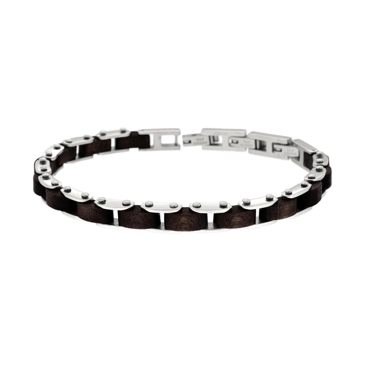 Bracciale Uomo Catena Imperniata con Legno Wenghe in ACCIAIO