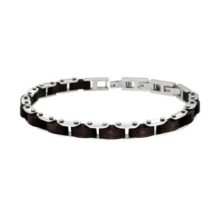 Bracciale Uomo Catena Imperniata con Legno Wenghe in ACCIAIO