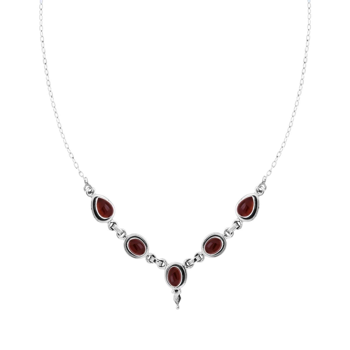 Collana Etnica Thailandese Catena Forzatina con Pietre Naturali Granato in ARGENTO 925
