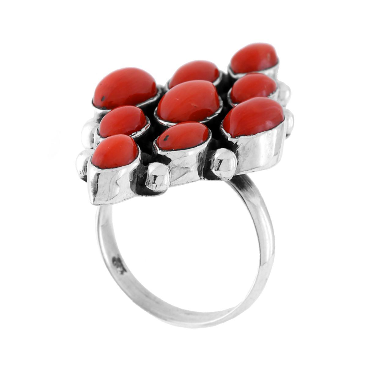 Anello Etnico Thailandese con Pietre Naturali Ovali Corallo in ARGENTO 925