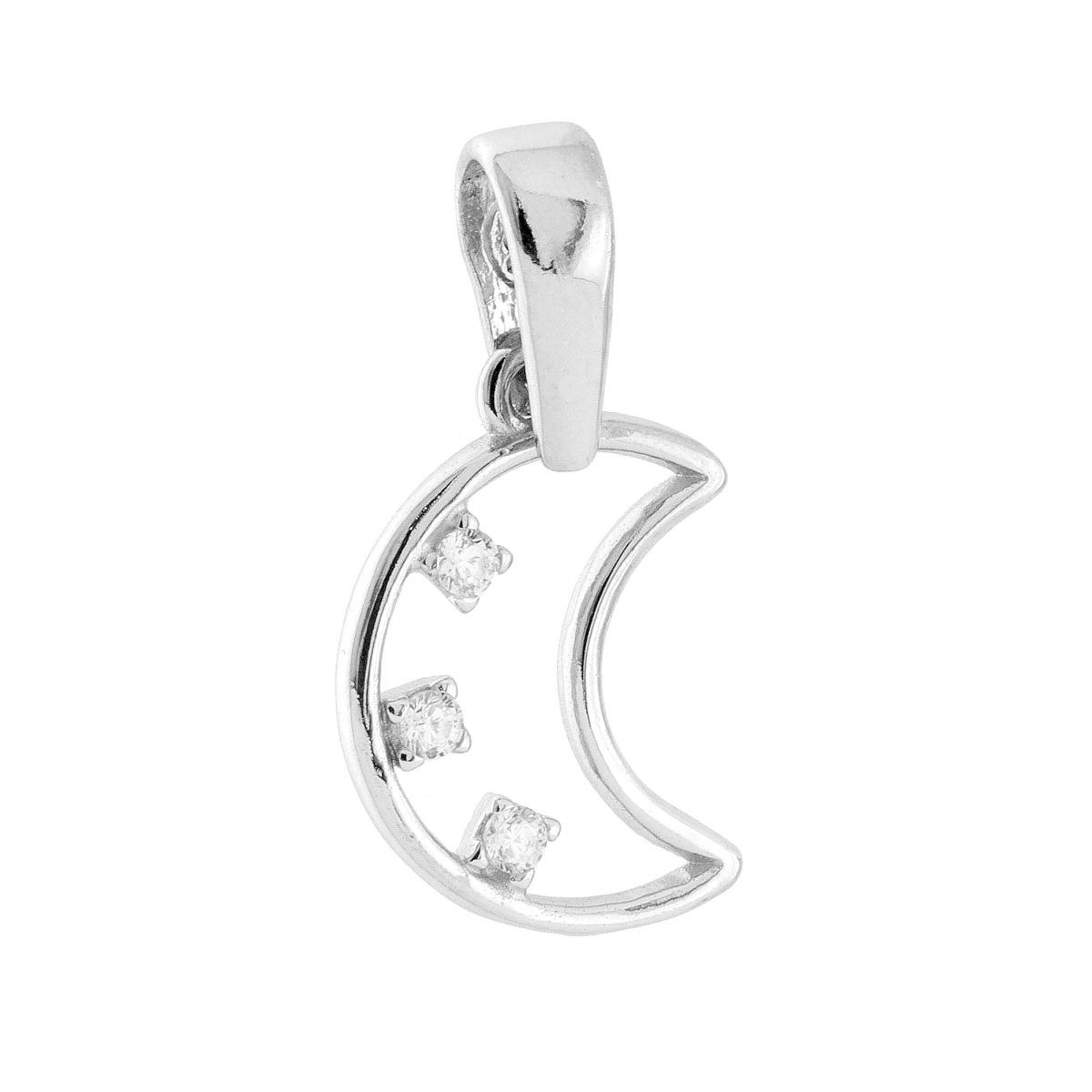 Ciondolo Luna con Cubic Zirconia Bianchi in ARGENTO 925 Galvanica Rodio
