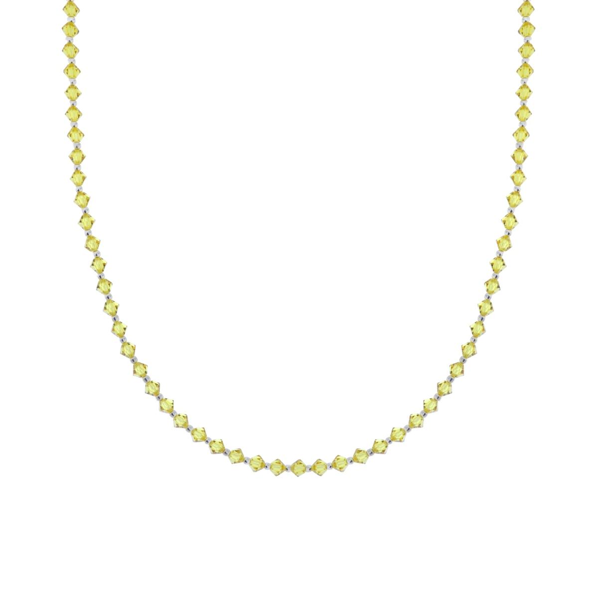 Collana con Crystal Prisma colore Giallo Topazio e Palline in ARGENTO 925