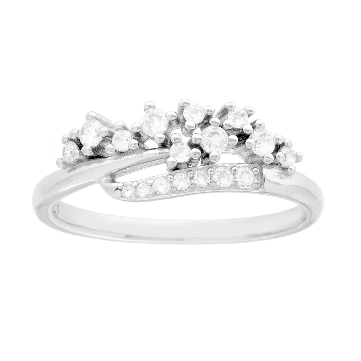 Anello Fantasy modello verettta con Cubic Zirconia Bianchi in ARGENTO 925 Galvanica Rodio