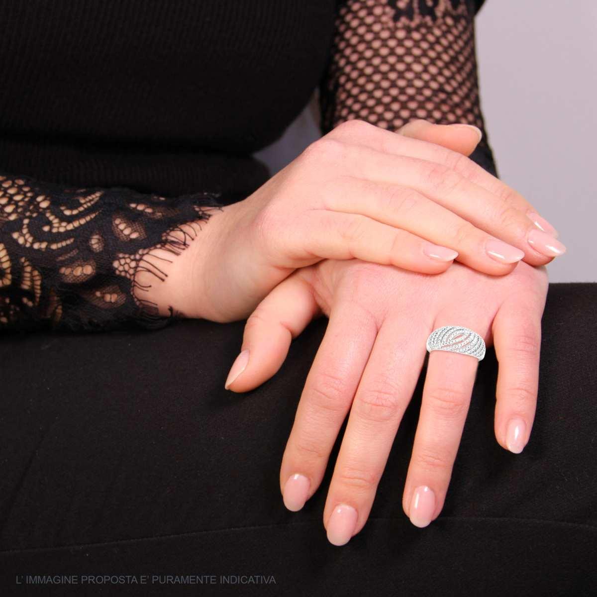 Anello Fascia con Cubic Zirconia Bianchi in ARGENTO 925 Galvanica Rodio