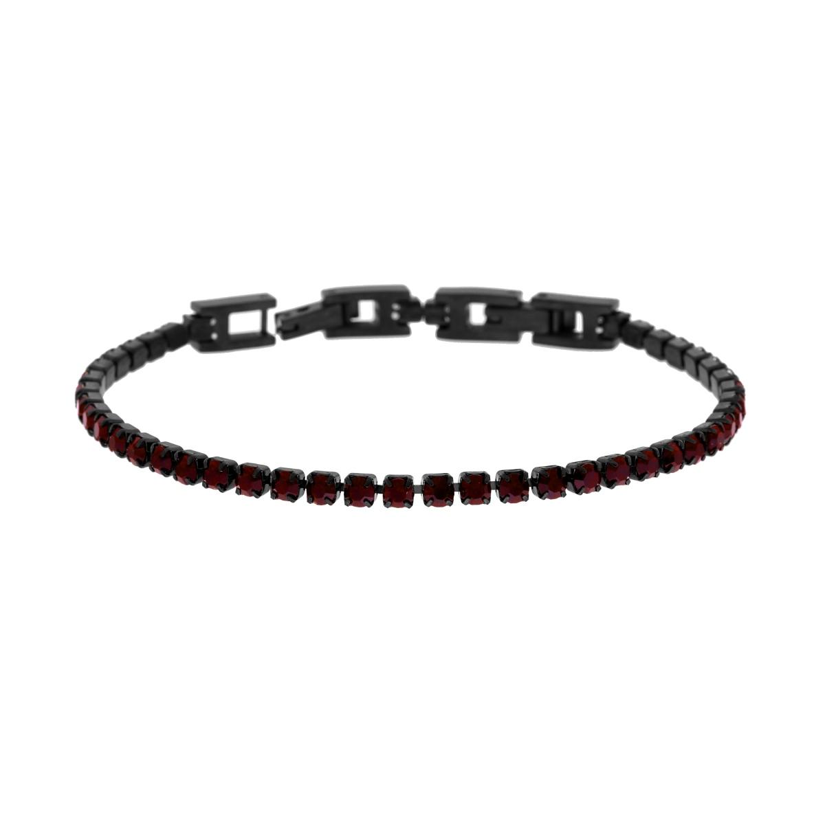 Bracciale Tennis Griffe cm 18-21 con Crystal mm 3 Rosso Rubino in ACCIAIO colore Nero