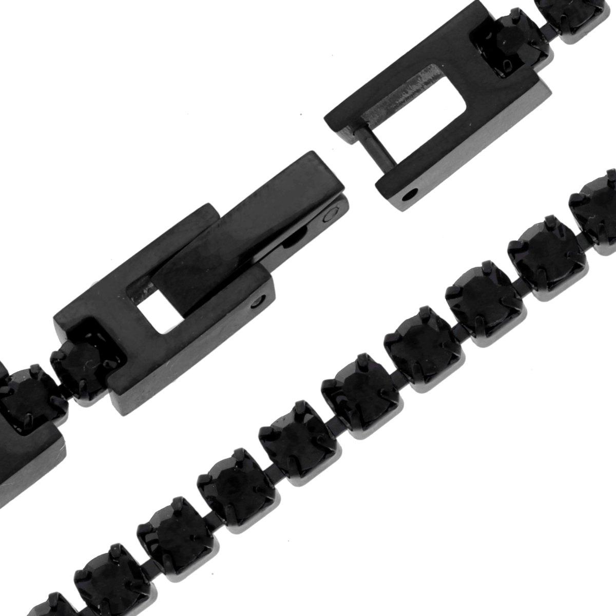 Bracciale Tennis Griffe cm 18+3 con Crystal mm 3 Neri in ACCIAIO colore Nero