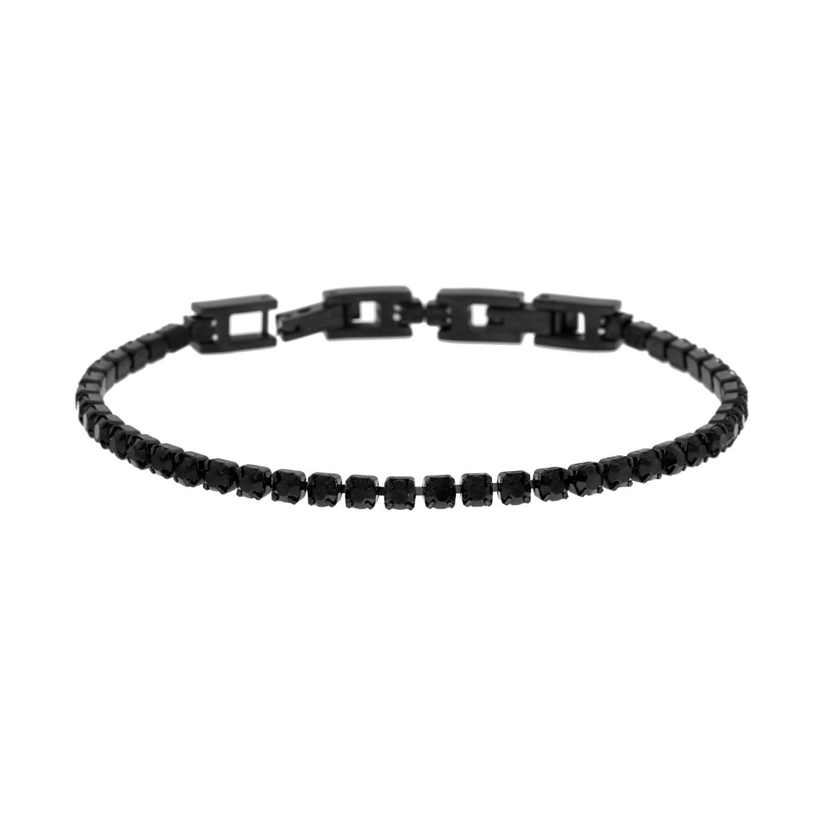 Bracciale Tennis Griffe cm 18+3 con Crystal mm 3 Neri in ACCIAIO colore Nero