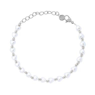 Bracciale Perle Cuore e Palline Lisce mm 3 in ACCIAIO