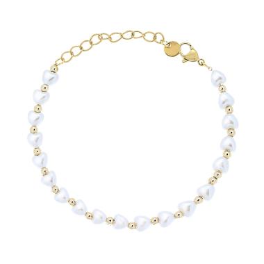 Bracciale Perle Cuore e Palline Lisce mm 3 in ACCIAIO colore Oro
