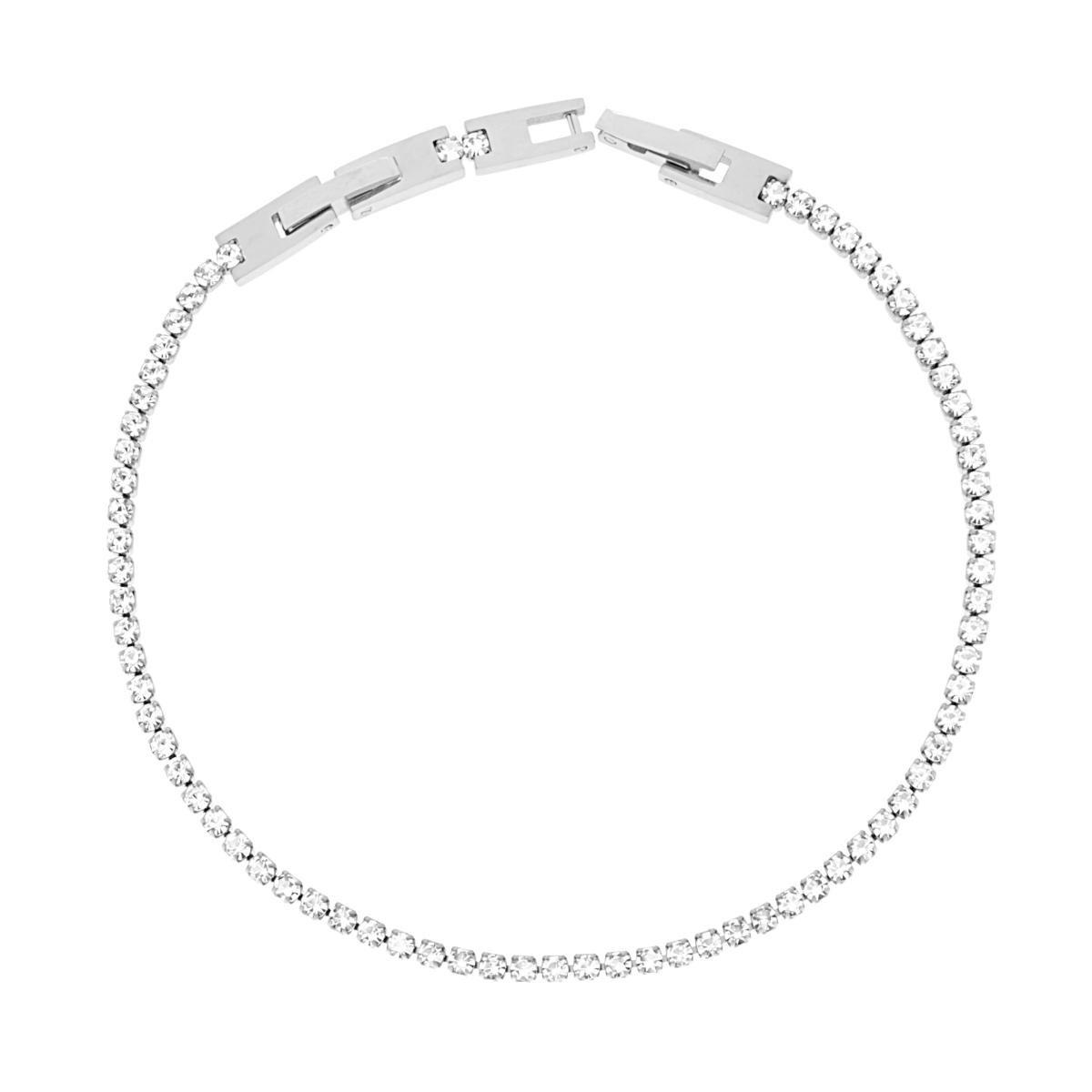 Bracciale Tennis Griffe cm 19-21 con Crystal mm 2 Bianco regolabile in ACCIAIO