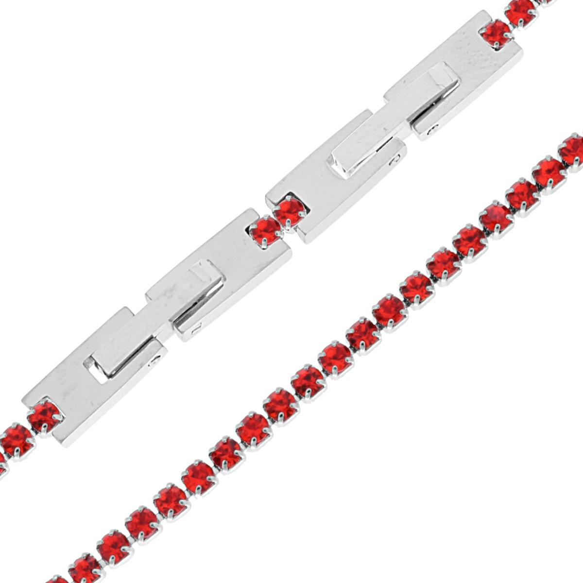 Bracciale Tennis Griffe cm 19-21 con Crystal mm 2 Rosso Rubino regolabile in ACCIAIO