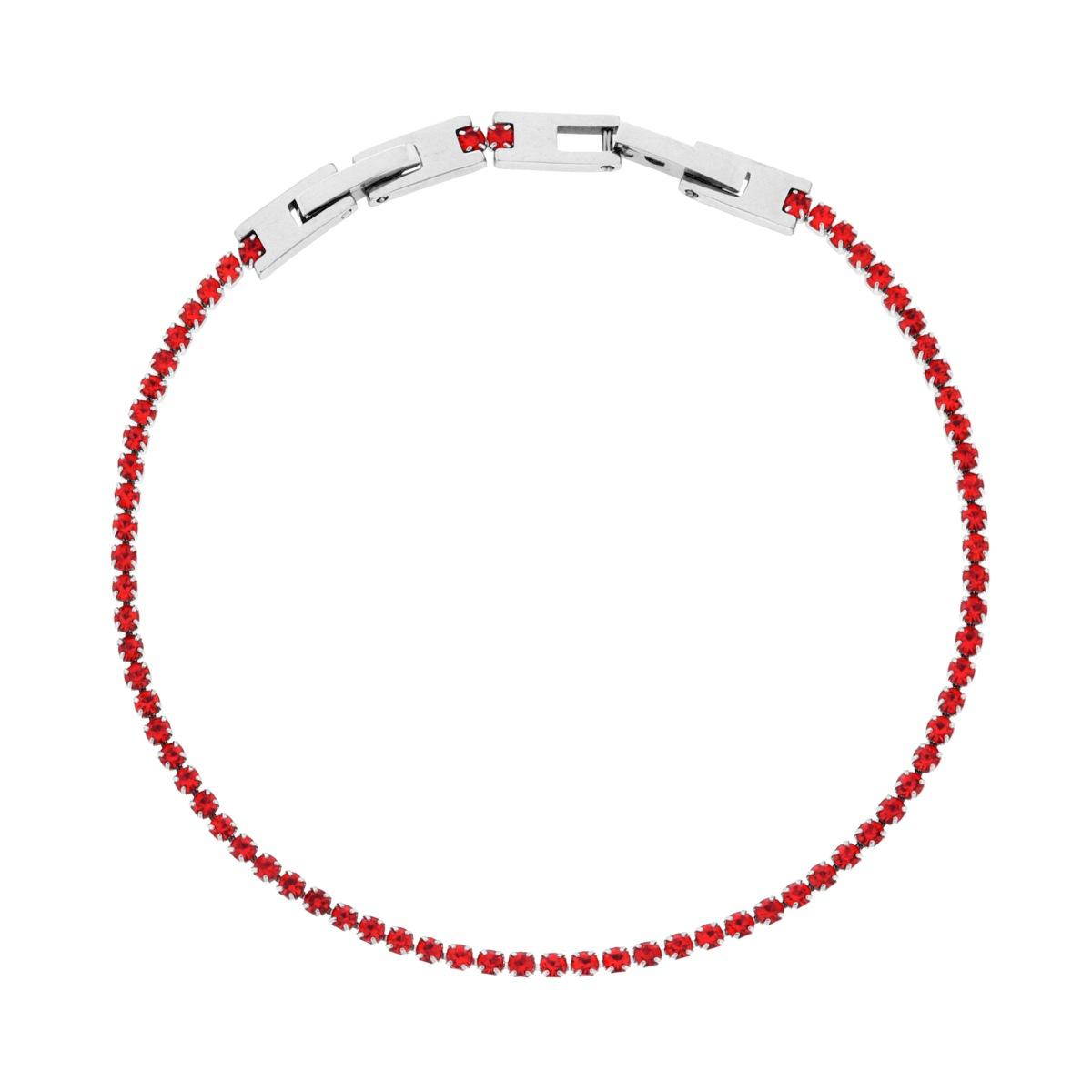 Bracciale Tennis Griffe cm 19-21 con Crystal mm 2 Rosso Rubino regolabile in ACCIAIO