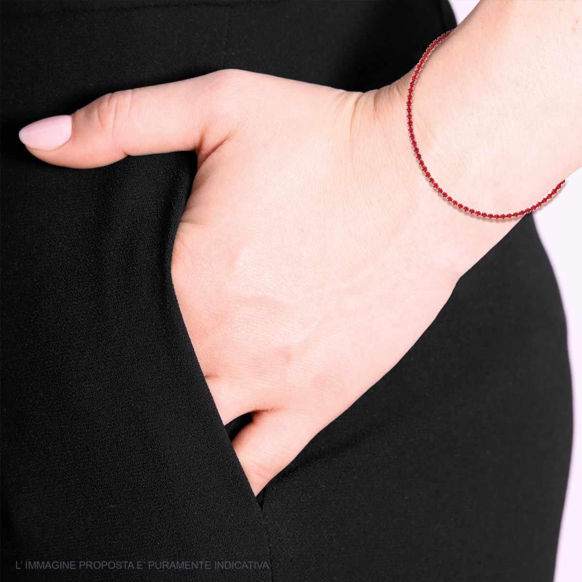 Bracciale Tennis Griffe cm 19-21 con Crystal mm 2 Rosso Rubino regolabile in ACCIAIO
