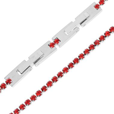Bracciale Tennis Griffe cm 19-21 con Crystal mm 2 Rosso Rubino regolabile in ACCIAIO