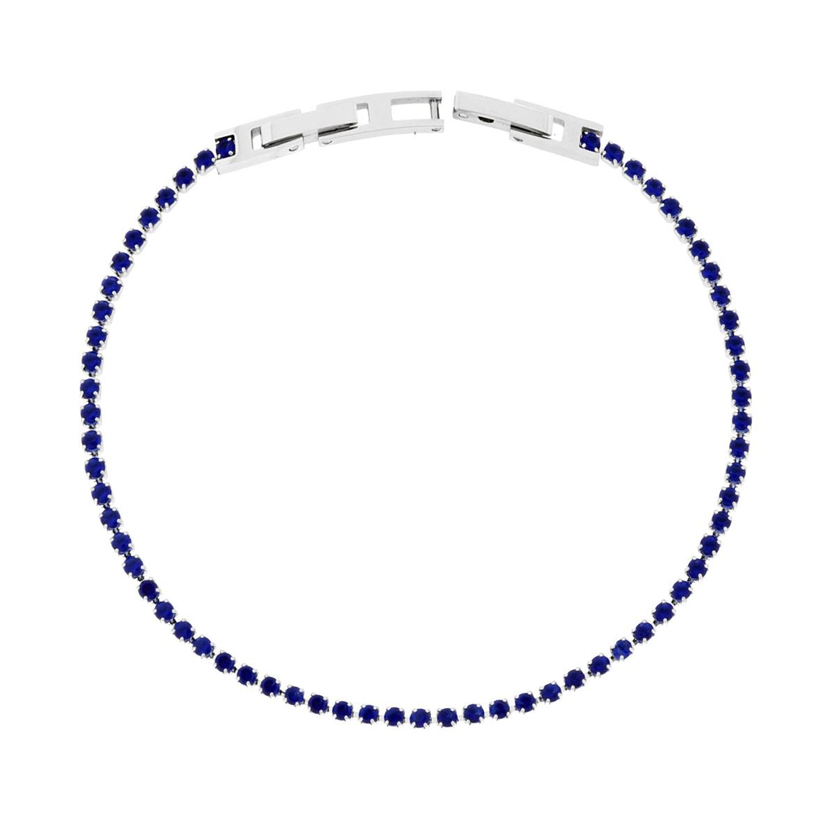 Bracciale Tennis Griffe cm 18-19 con Crystal mm 2 Blu Zaffiro regolabile in ACCIAIO