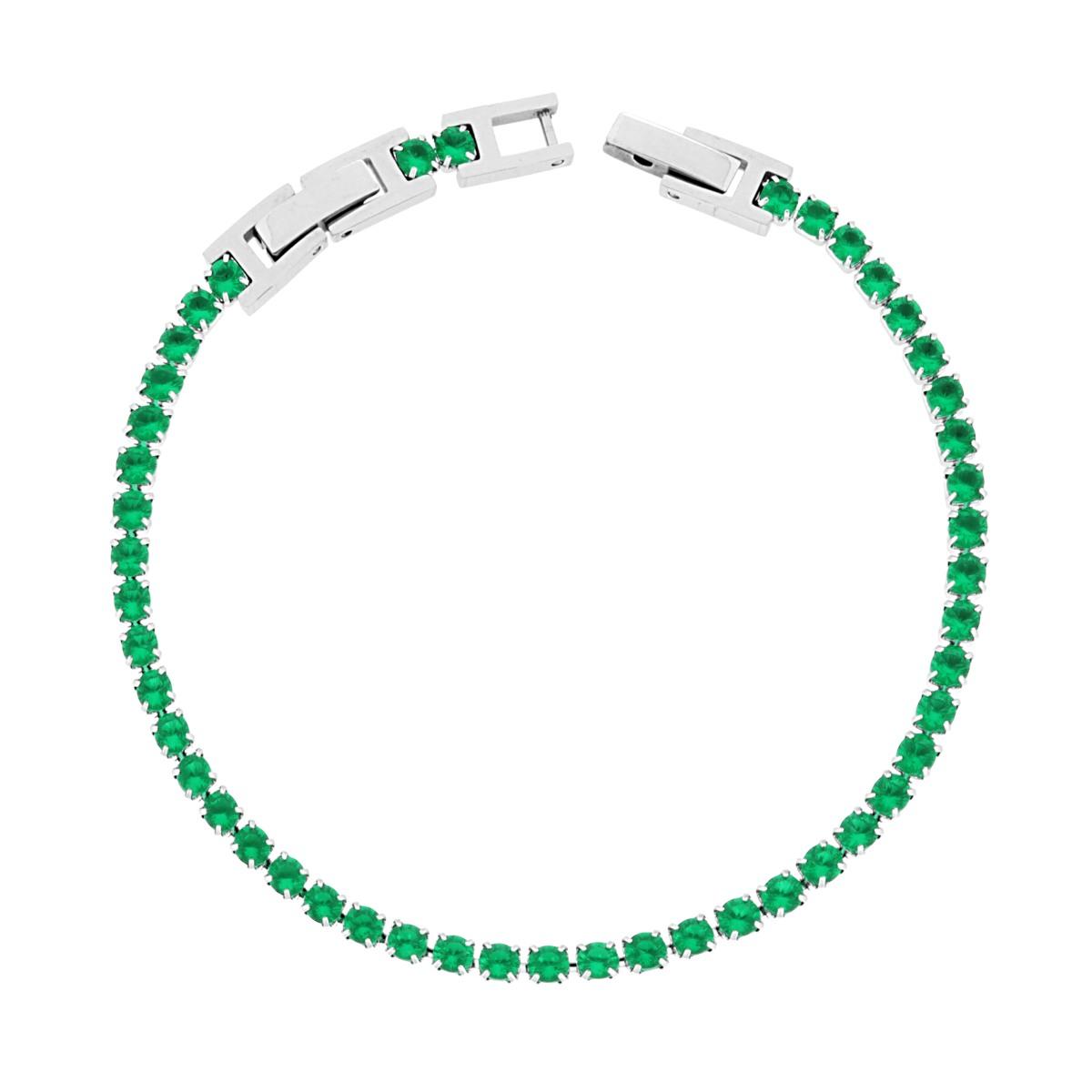 Bracciale Tennis Griffe cm 17-20 con Crystal mm 3 Verde Smeraldo regolabile in ACCIAIO