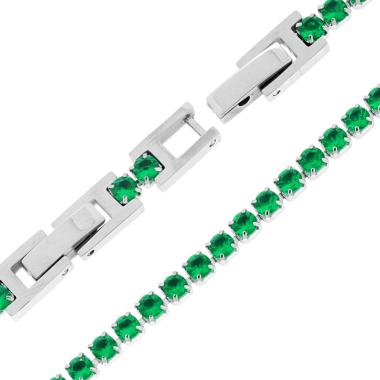 Bracciale Tennis Griffe cm 17-20 con Crystal mm 3 Verde Smeraldo regolabile in ACCIAIO