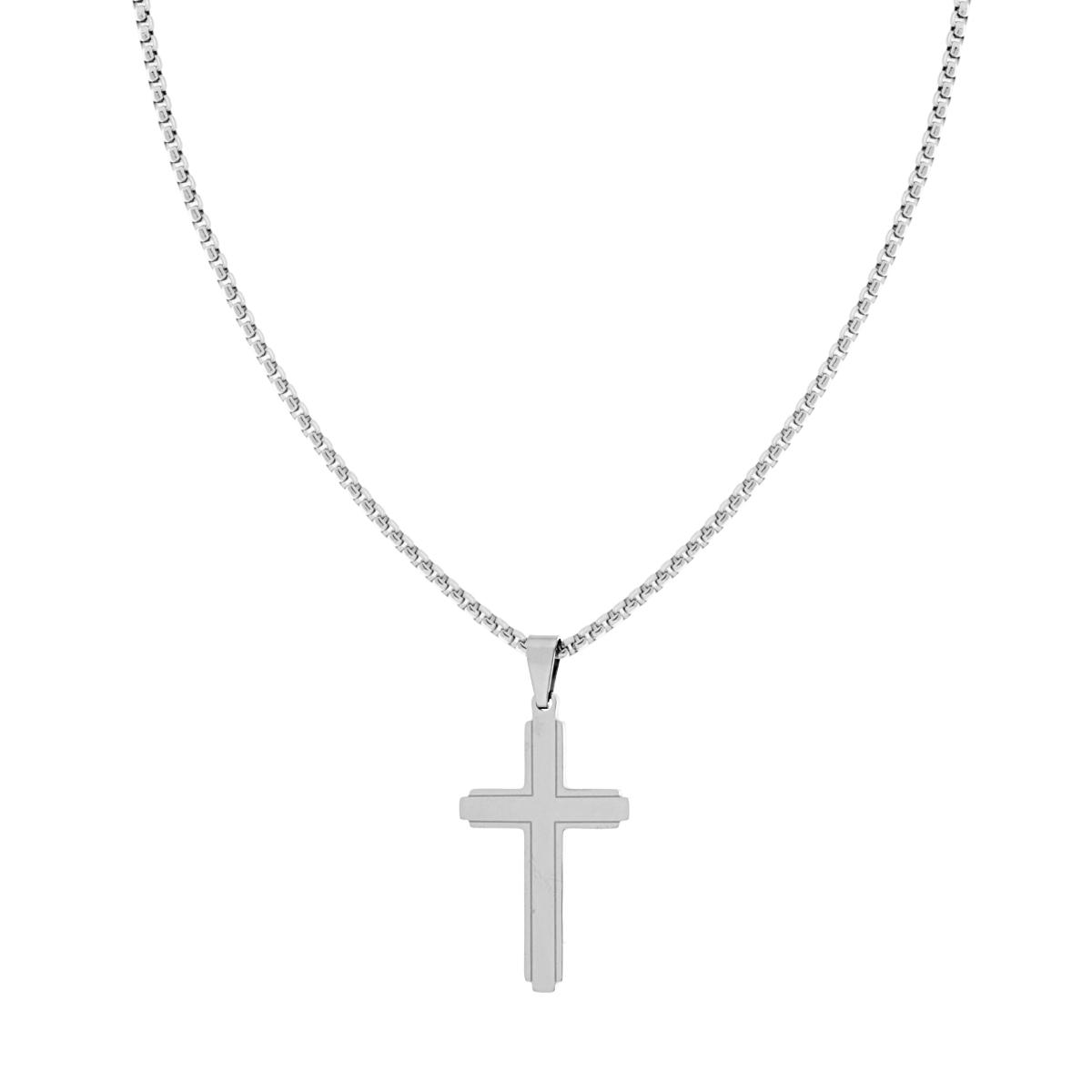 Collana Catena Veneziana Tonda con Croce in ACCIAIO