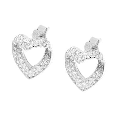 Orecchini Cuore a Nastro con Cubic Zirconia Bianchi in ARGENTO 925 Galvanica Rodio