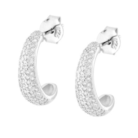 Orecchini Semicerchio con Cubic Zirconia Bianchi in ARGENTO 925 Galvanica Rodio