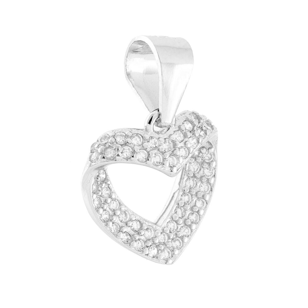 Ciondolo Cuore a Nastro con Cubic Zirconia Bianchi in ARGENTO 925 Galvanica Rodio
