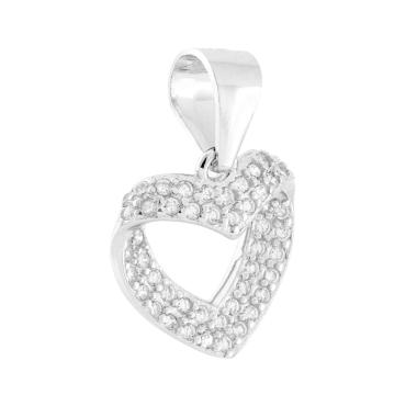 Ciondolo Cuore a Nastro con Cubic Zirconia Bianchi in ARGENTO 925 Galvanica Rodio