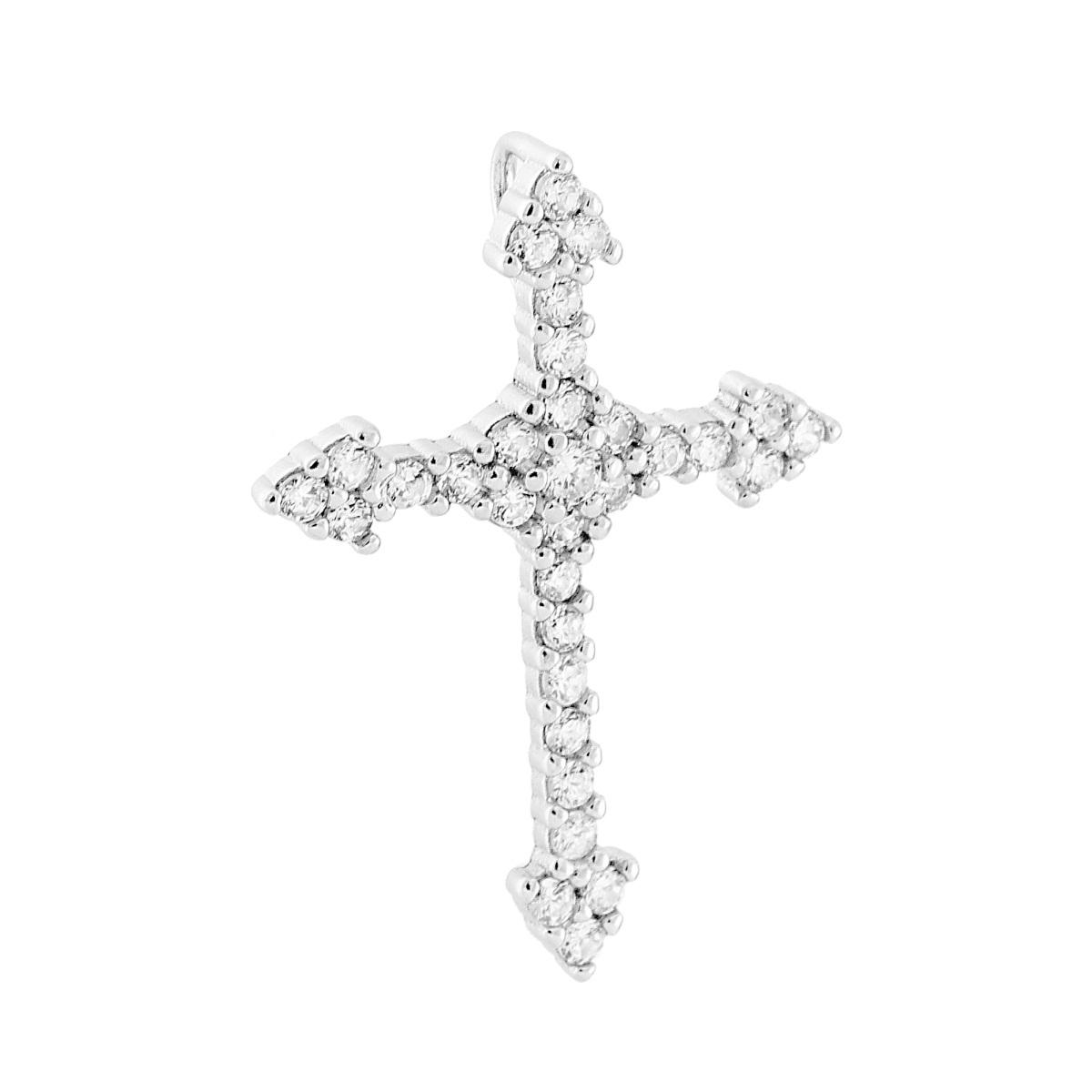 Ciondolo Croce Romana con Cubic Zirconia Bianchi in ARGENTO 925 Galvanica Rodio